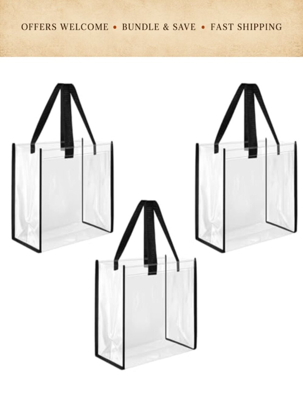Clear PVC Tote Bag Stadium Approved Zipper Shoulder Handbag 12x12x6